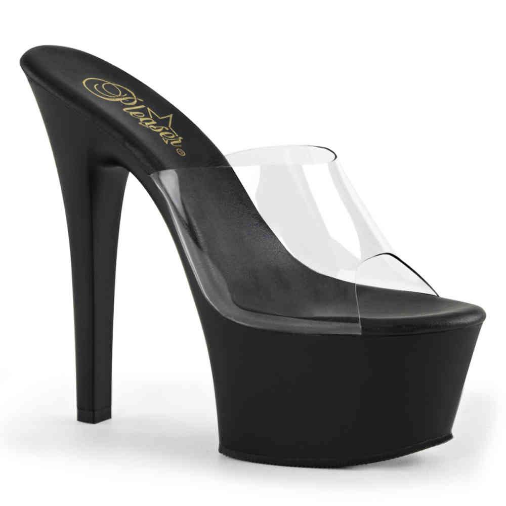 Pleaser - ASPIRE601 Pantoletten mit Absatz - Pole dance schuhe - Schwarz/Transparent Product image